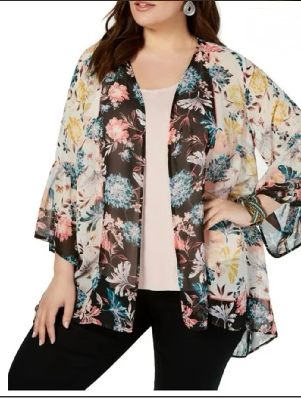 NWT Style & Co. Pastel Floral Open-Front Kimono 2x